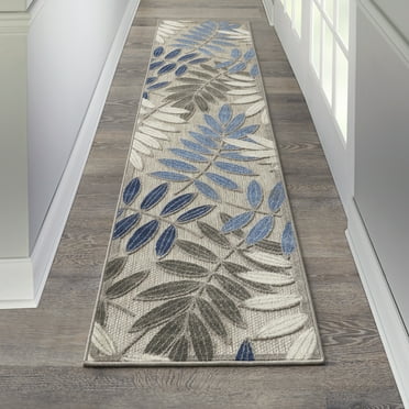 Nourison Aloha Indoor/Outdoor Grey/Blue 2'3" x 8' Area Rug, (2x8)