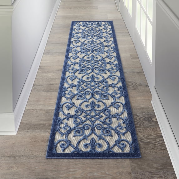 Nourison Aloha Indoor/Outdoor Grey/Blue 2'3" x 8' Area Rug, (2x8)