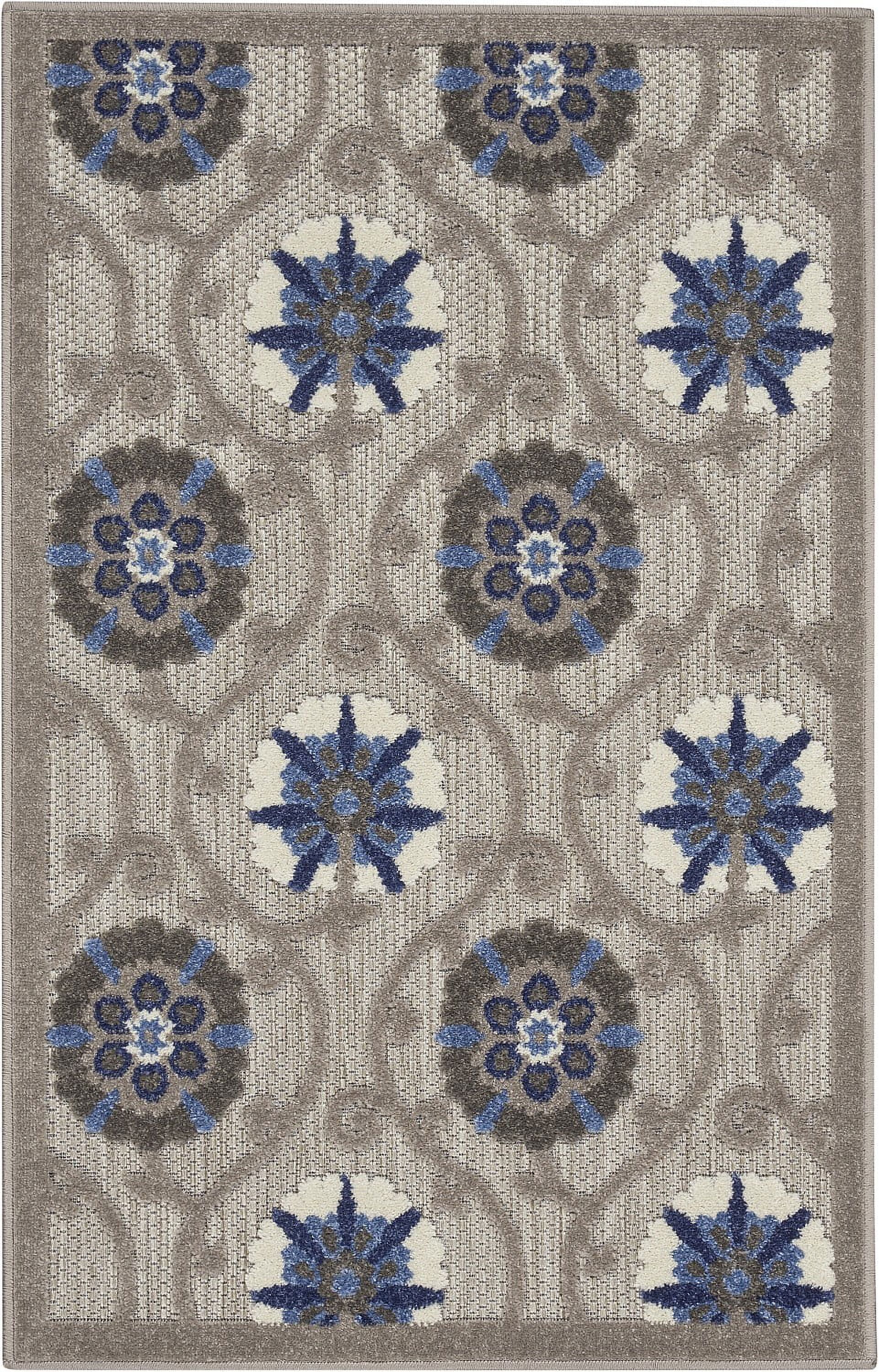 Aloha Floral Bloom Grey/Blue Synthetic 2'8" x 4' Indoor/Outdoor Rug