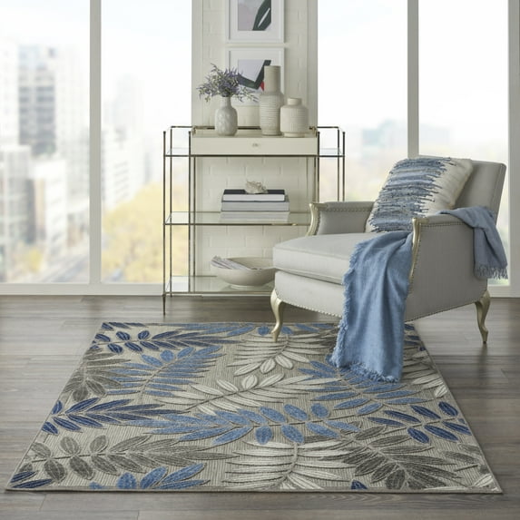 Nourison Aloha Indoor/Outdoor Grey/Blue 3'6" x 5'6" Area Rug, (4x6)