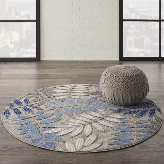 Nourison Aloha Indoor/Outdoor Grey/Blue 4' x round Area Rug, (4 Round)