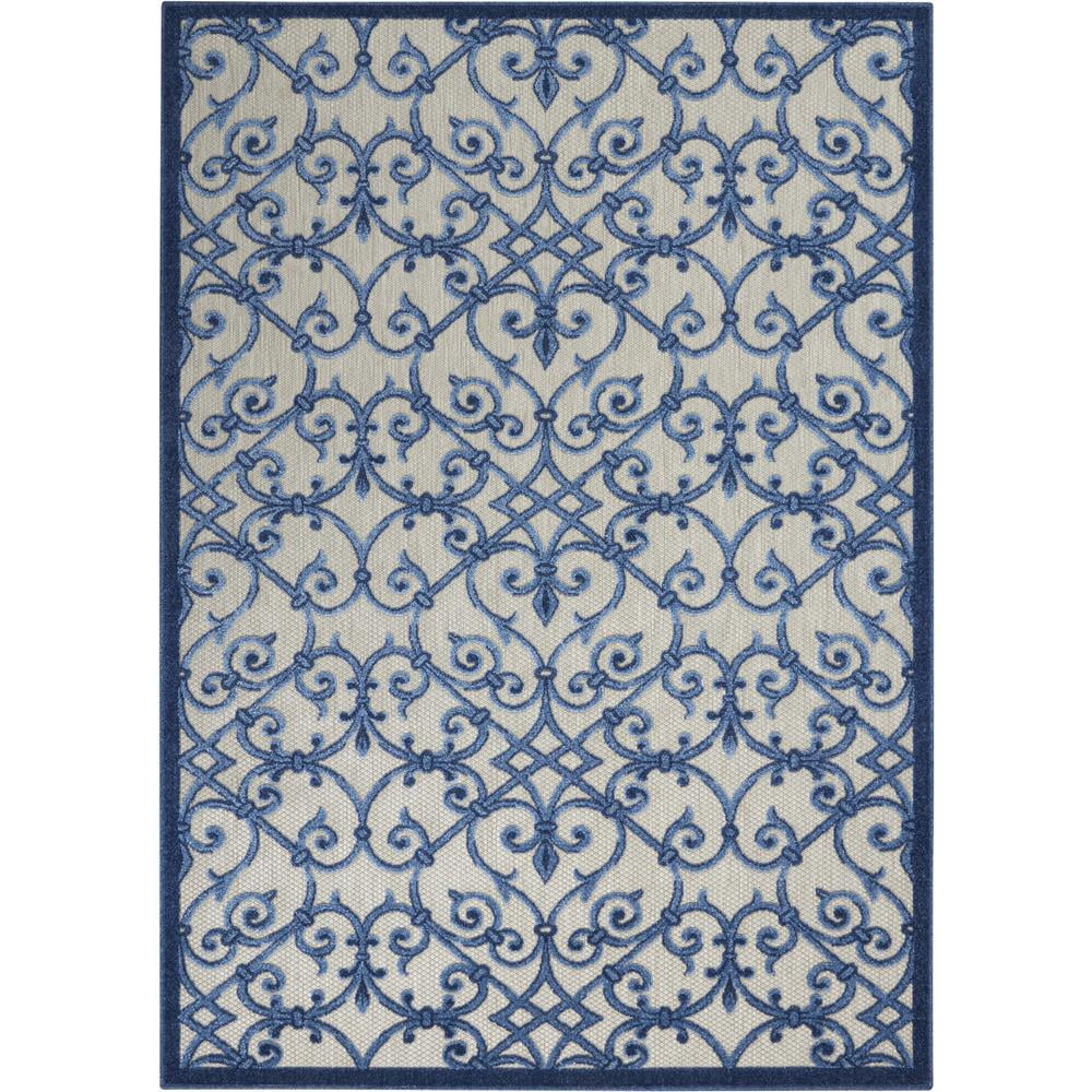 Aloha Contemporary Scroll 5'3" Round Blue/Grey Outdoor Rug