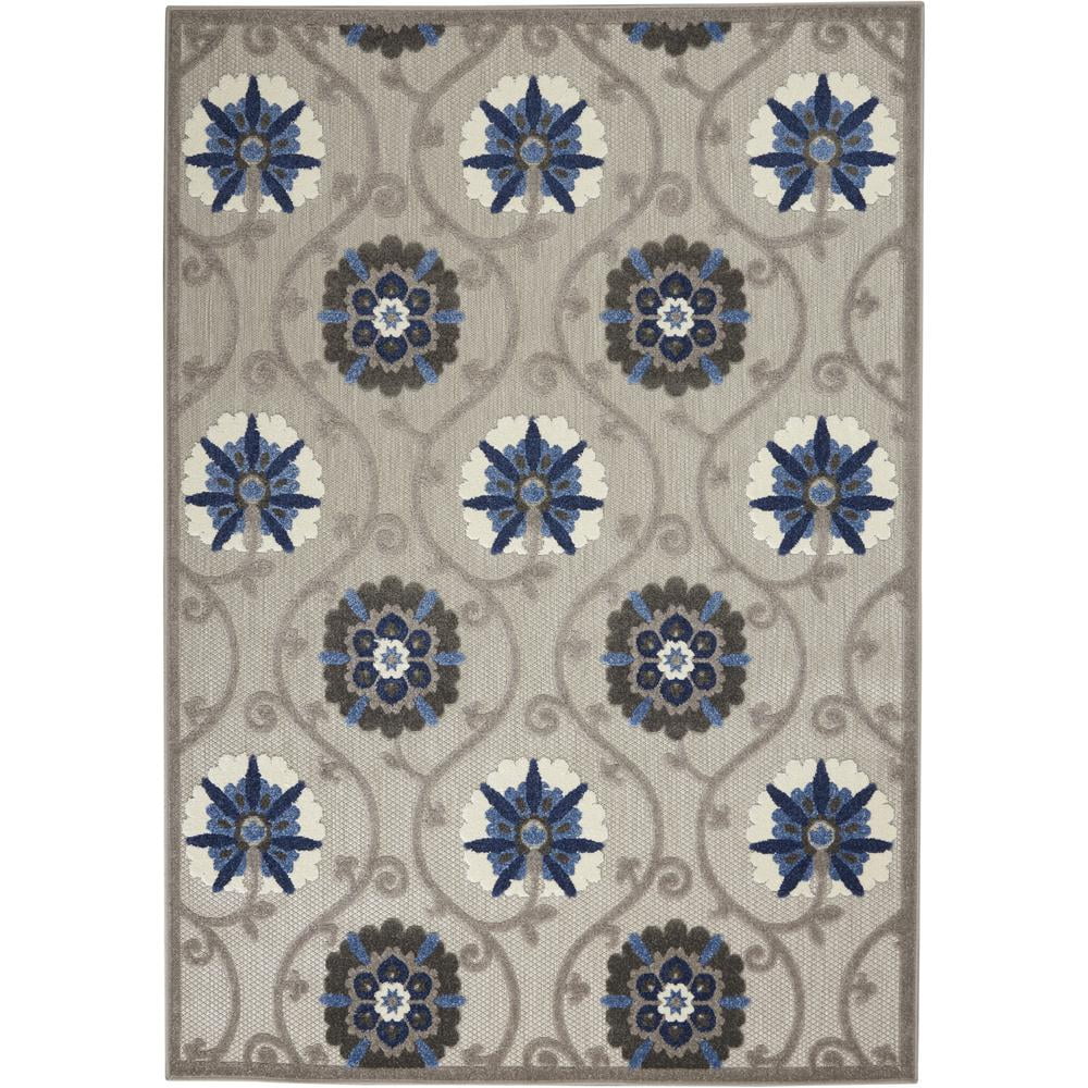 Aloha Floral Blue/Grey Synthetic 5'3" x 7'5" Indoor/Outdoor Rug