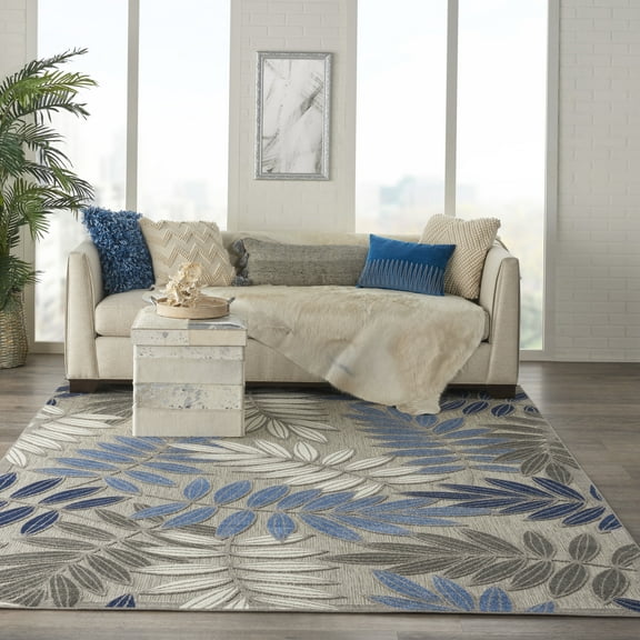 Nourison Aloha Indoor/Outdoor Grey/Blue 7'10" x 10'6" Area Rug, (8x11)