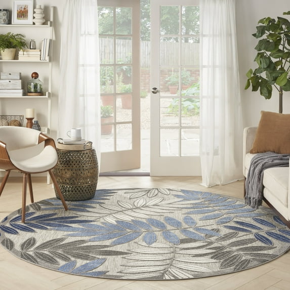 Nourison Aloha Indoor/Outdoor Grey/Blue 7'10" x ROUND Area Rug, (8 Round)