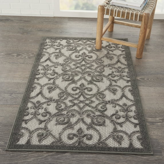 Nourison Aloha Indoor/Outdoor Grey/Charcoal 2'8" x 4' Area Rug, (3x4)