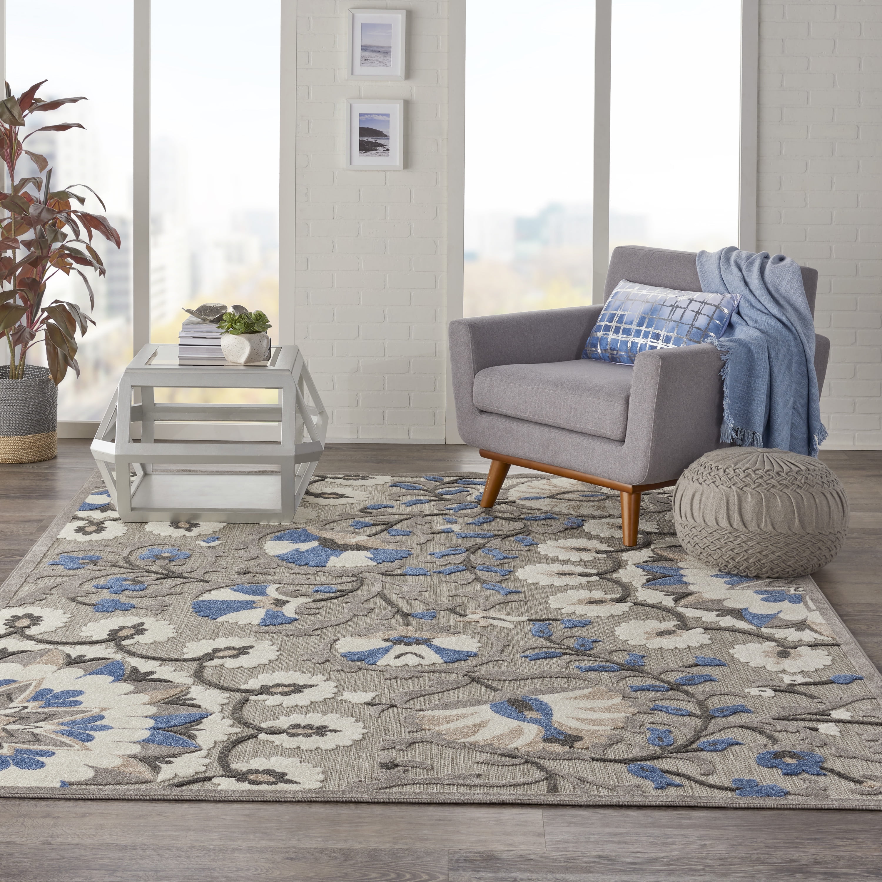 Nourison Aloha Indoor/Outdoor Grey/Multi 7'10" x 10'6" Area Rug, (8x11)