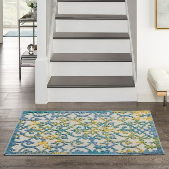 Nourison Aloha Indoor/Outdoor Ivory Blue 2'8" x 4' Area Rug, (3x4)