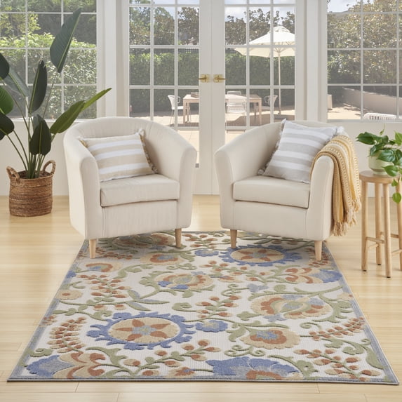 Nourison Aloha Indoor/Outdoor Ivory Blue 3'6" x 5'6" Area Rug (4x6)