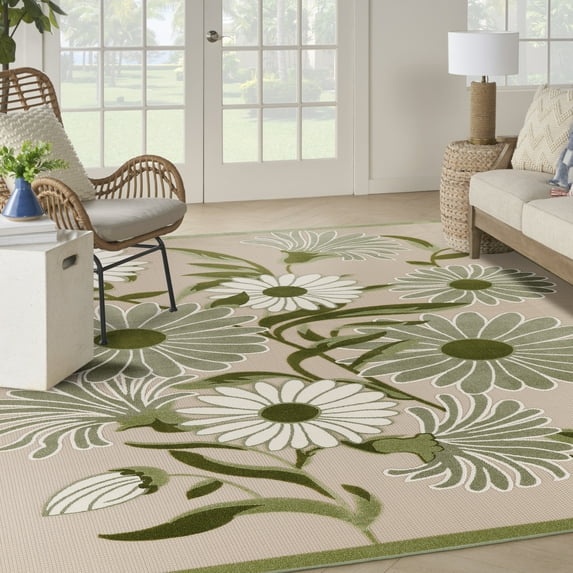 Nourison Aloha Indoor/Outdoor Ivory Green 10' x 14' Area Rug (10x14 ...