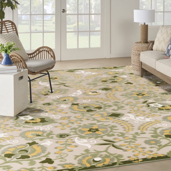 Nourison Aloha Indoor/Outdoor Ivory Green 10' x 14' Area Rug (10x14)