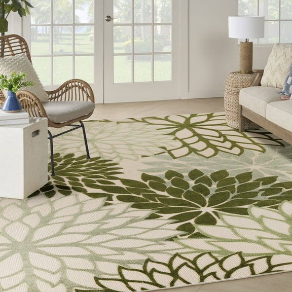 Nourison Aloha Indoor/Outdoor Ivory Green 10' x 14' Area Rug (10x14)