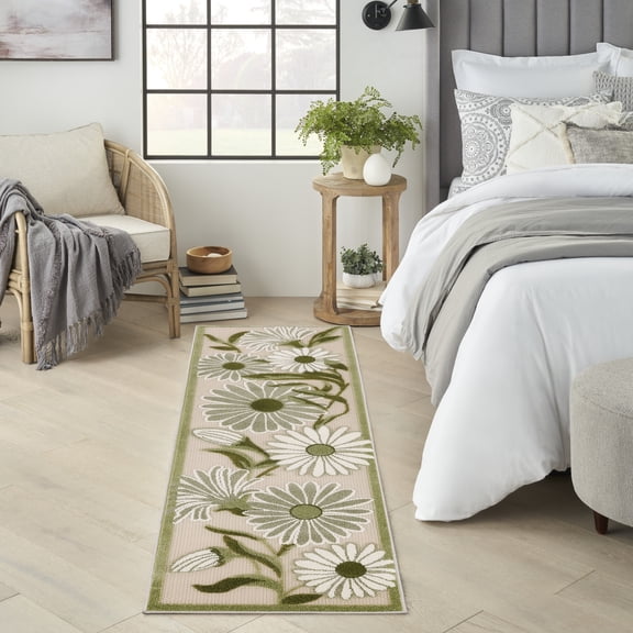 Nourison Aloha Indoor/Outdoor Ivory Green 2' x 6' Area Rug (2x6)