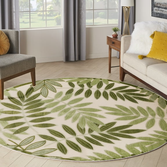 Nourison Aloha Indoor/Outdoor Ivory Green 7'10" x Round Area Rug (8 Round)