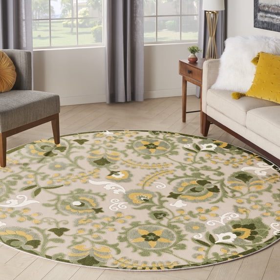 Nourison Aloha Indoor/Outdoor Ivory Green 7'10" x Round Area Rug (8 Round)