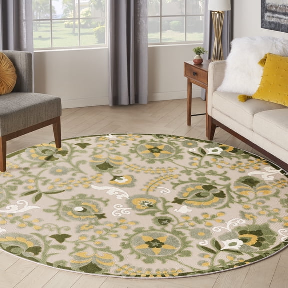 Nourison Aloha Indoor/Outdoor Ivory Green 7'10" x Round Area Rug (8 Round)