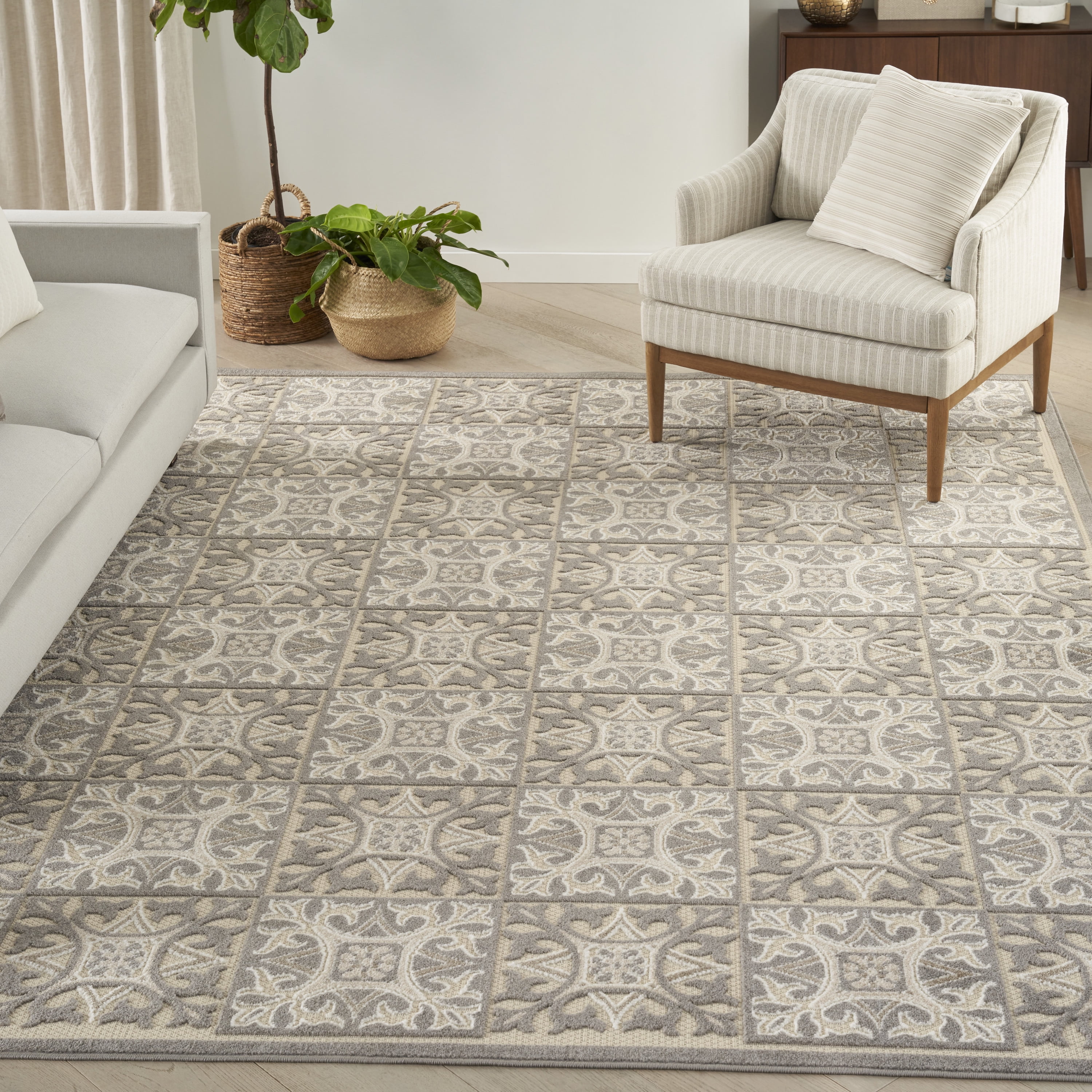 Nourison Aloha Indoor/Outdoor Ivory/Grey 9' x 12' Area Rug, (9x12 ...