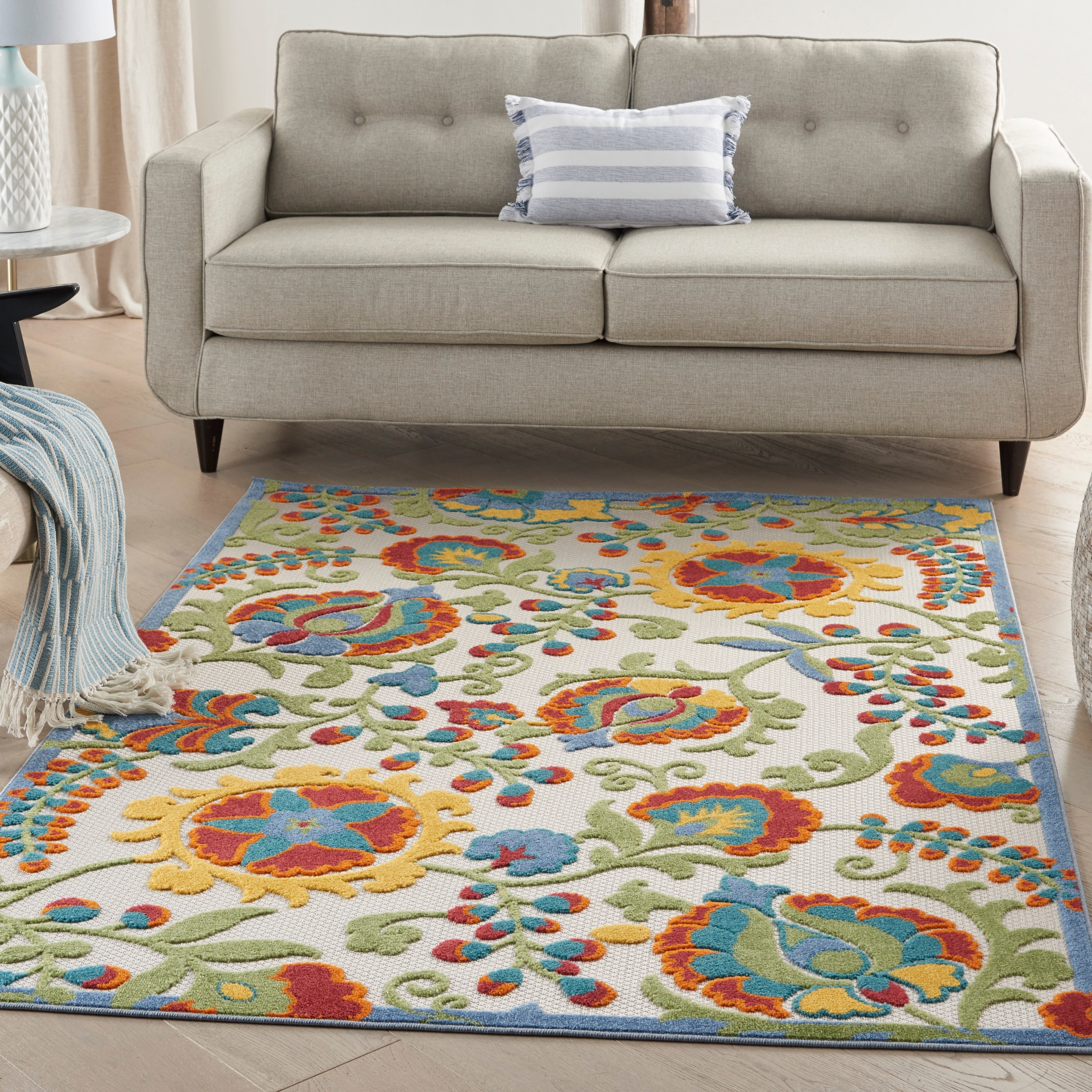 Ivory and Multicolor Floral Synthetic Rectangular Rug 12' x 15'