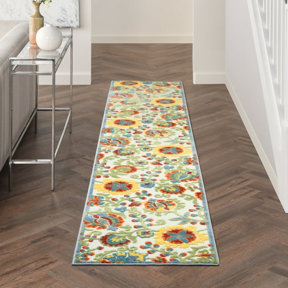 Nourison Aloha Indoor/Outdoor Ivory/Multi 2'3" x 12' Area Rug, (2x12)