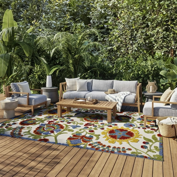Nourison Aloha Indoor/Outdoor Ivory/Multi 7' x 10' Area Rug, (7x10)