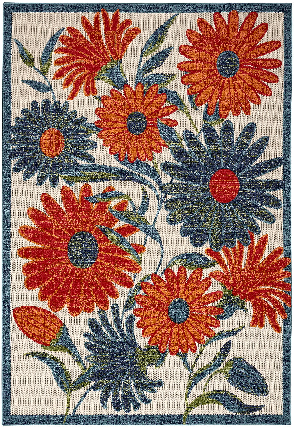 Ivory Multicolor Floral Synthetic Rectangular Indoor/Outdoor Rug 3'6" x 5'6"