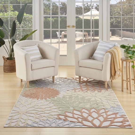 Nourison Aloha Indoor/Outdoor Ivory Multicolor 5'3" x 7'5" Area Rug (5x7)