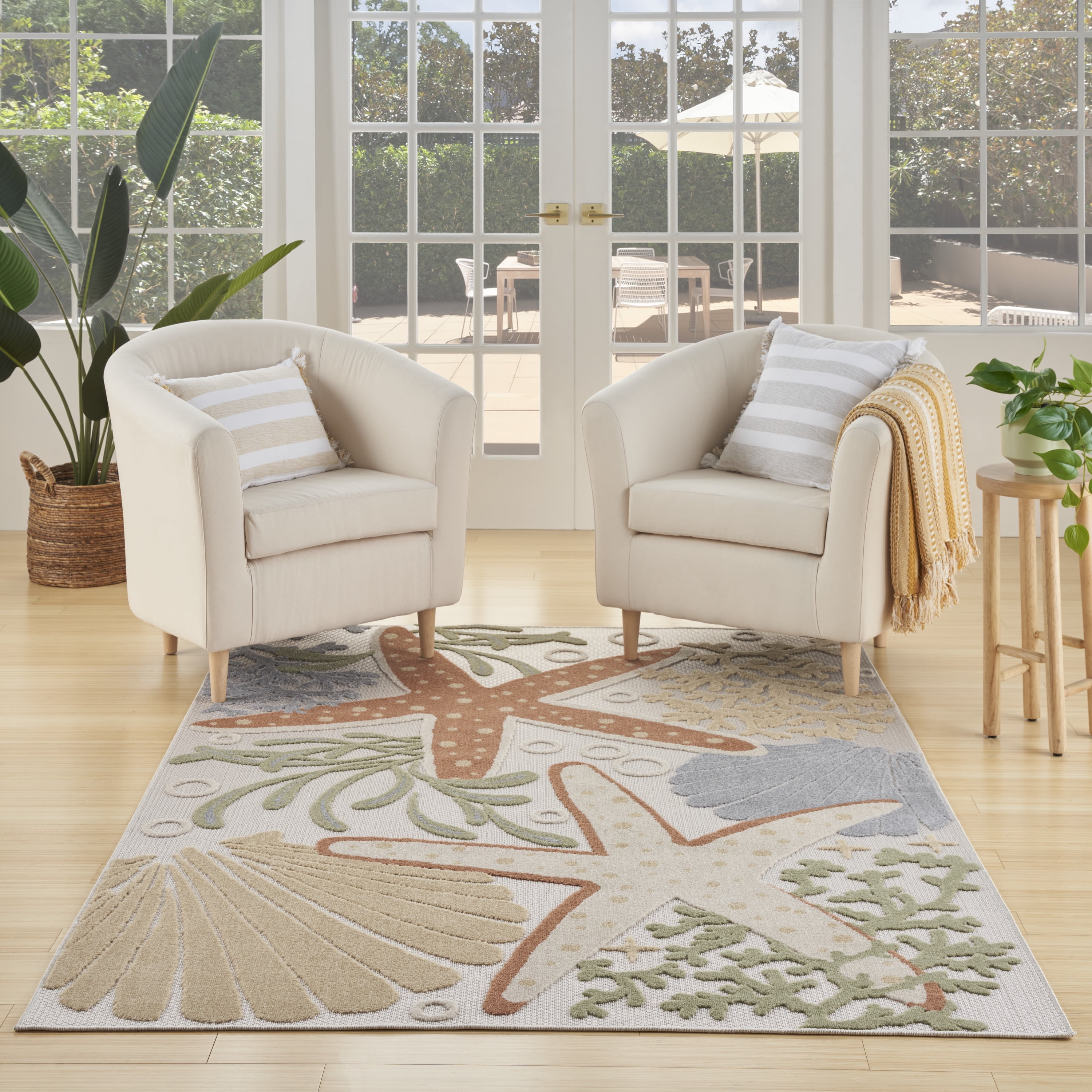 Nourison Aloha Indoor/Outdoor Ivory Multicolor 5'3