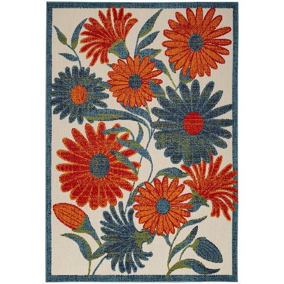 Nourison Aloha Indoor Outdoor Ivory Multicolor 5'3" x 7'5" Area Rug, Easy Cleaning, Non Shedding, Bed Room, Living Room, Dining Room, Kitchen (5x7)