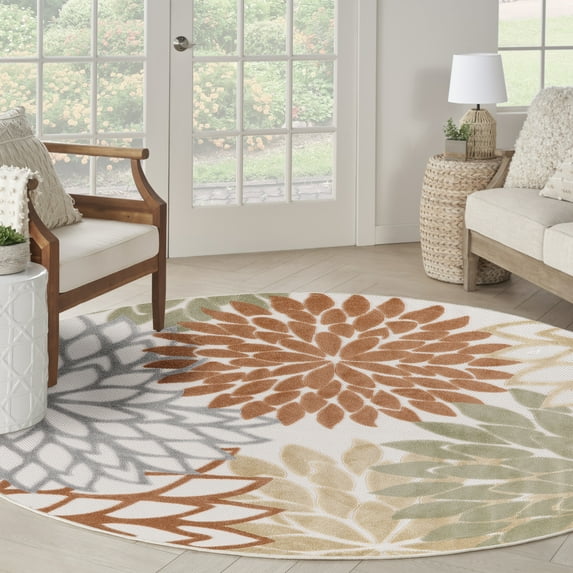 Nourison Aloha Indoor/Outdoor Ivory Multicolor 5'3" x Round Area Rug (5 Round)