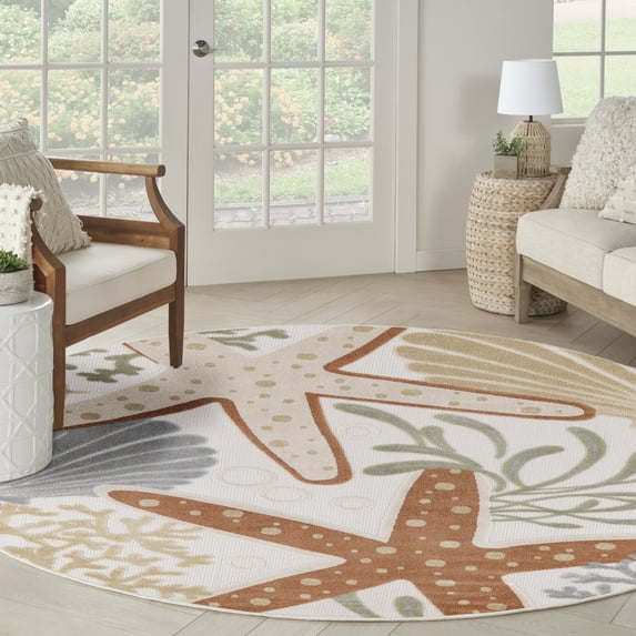 Nourison Aloha Indoor/Outdoor Ivory Multicolor 5'3" x Round Area Rug (5 Round)