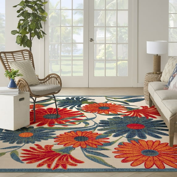 Nourison Aloha Indoor/Outdoor Ivory Multicolor 7'10" x 10'6" Area Rug (8x11)