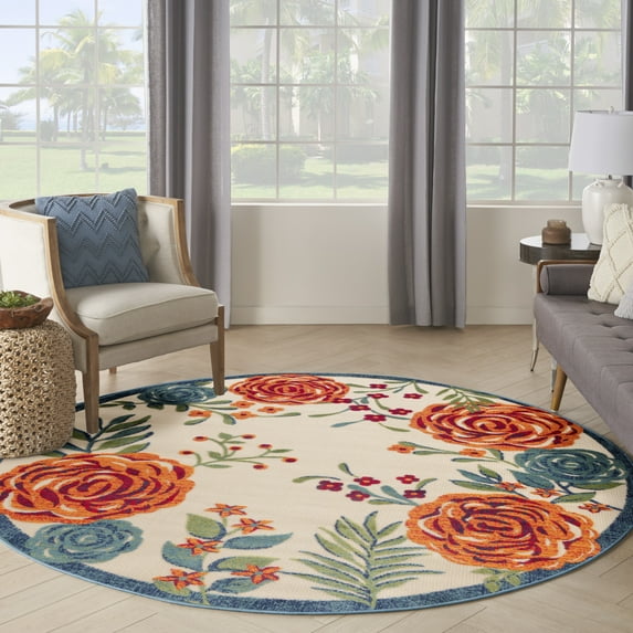 Nourison Aloha Indoor/Outdoor Ivory Multicolor 7'10" x Round Area Rug (8 Round)