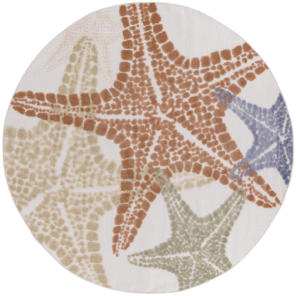 Nourison Aloha Indoor/Outdoor Ivory Multicolor 7’10” x Round Area Rug ...