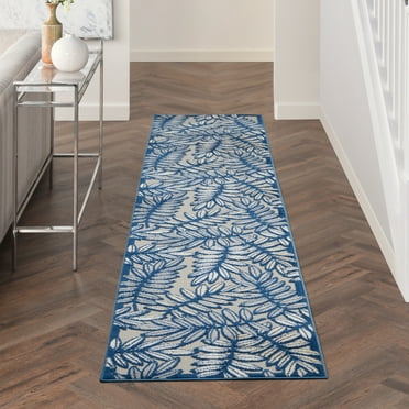 Nourison Aloha Indoor/Outdoor Ivory/Navy 2'3" x 12' Area Rug, (2x12)