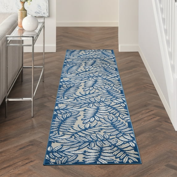 Nourison Aloha Indoor/Outdoor Ivory/Navy 2'3" x 12' Area Rug, (2x12)
