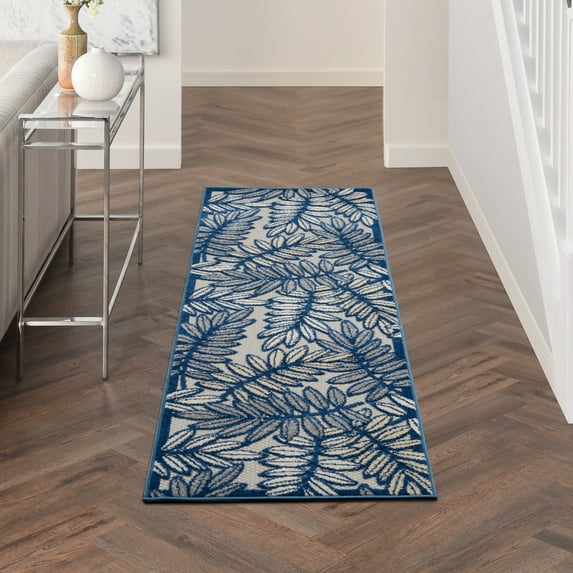 Nourison Aloha Indoor/Outdoor Ivory/Navy 2'3" x 8' Area Rug, (2x8)