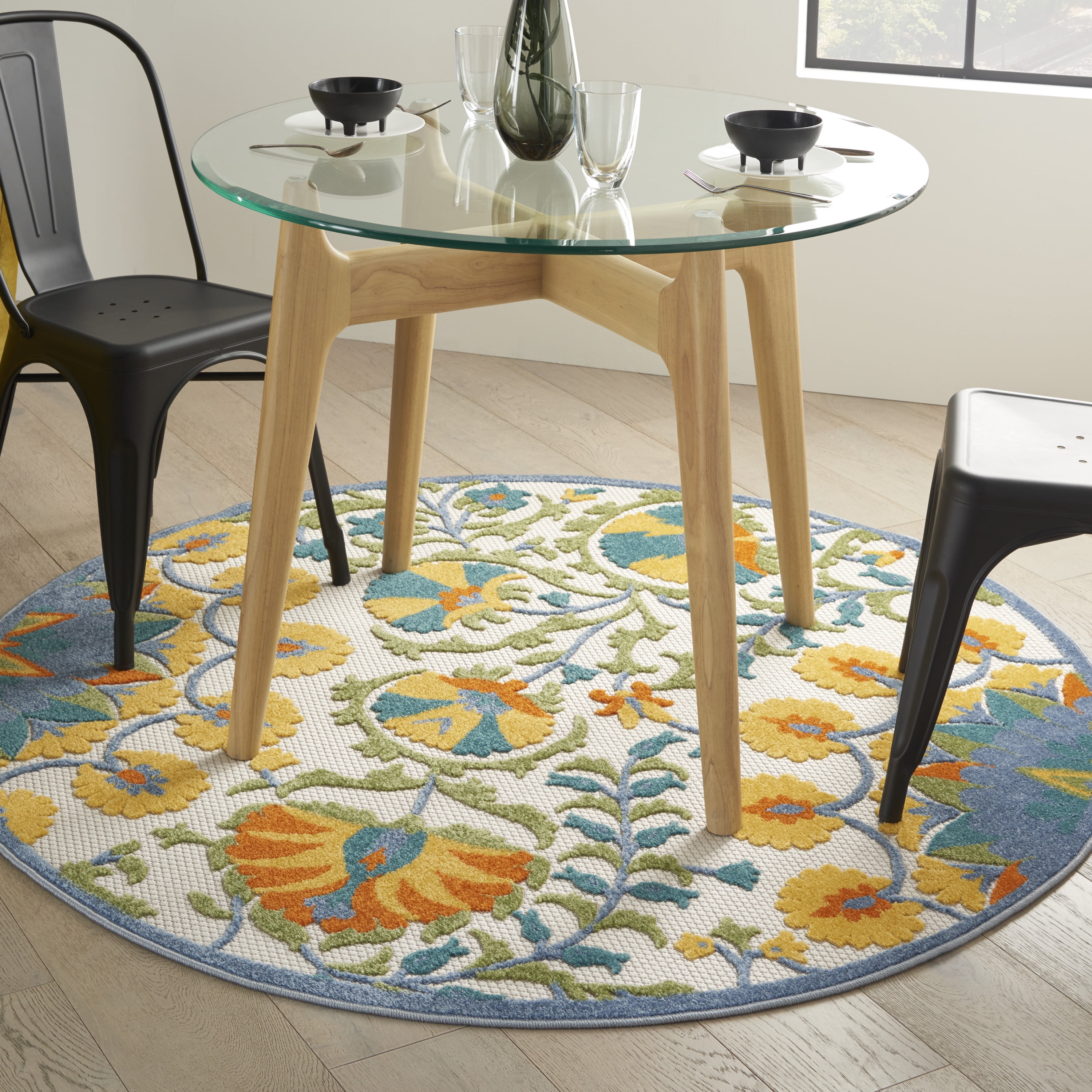 Nourison Aloha Indoor/Outdoor Multicolor 5'3" x ROUND Area Rug, (5 Round)