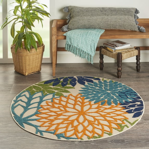 Nourison Aloha Indoor/Outdoor Multicolor 5'3" x round Area Rug, (5 Round)