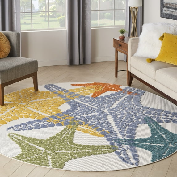 Nourison Aloha Indoor/Outdoor Multicolor 5'3" x round Area Rug (5 Round)