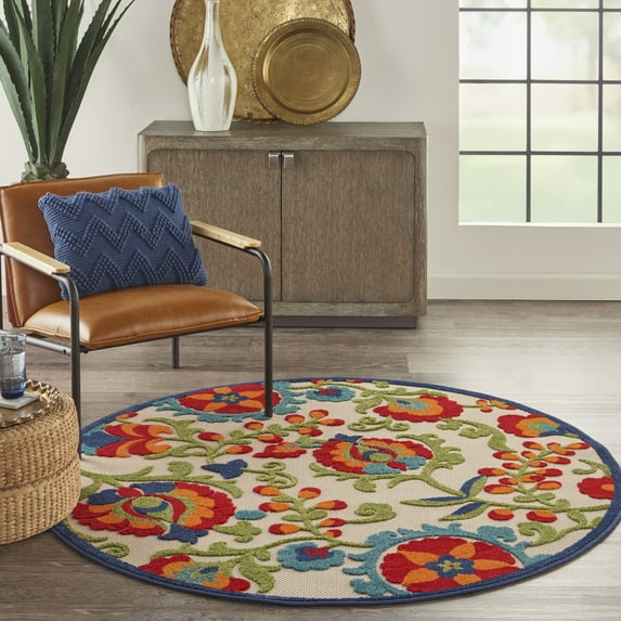 Nourison Aloha Indoor/Outdoor Multicolor 5'3" x round Area Rug, (5 Round)