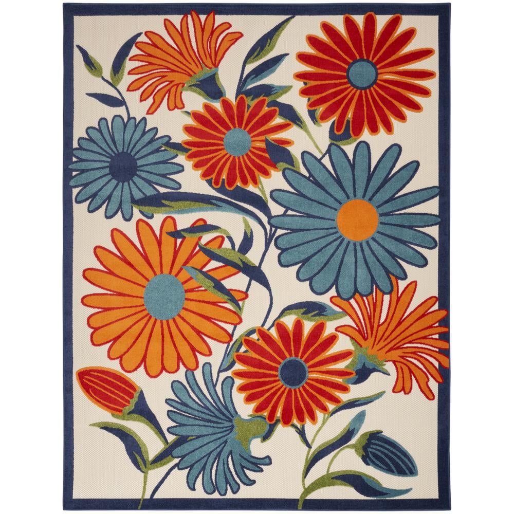 Festive Floral Multicolor Synthetic 6' x 9' Easy-Care Area Rug