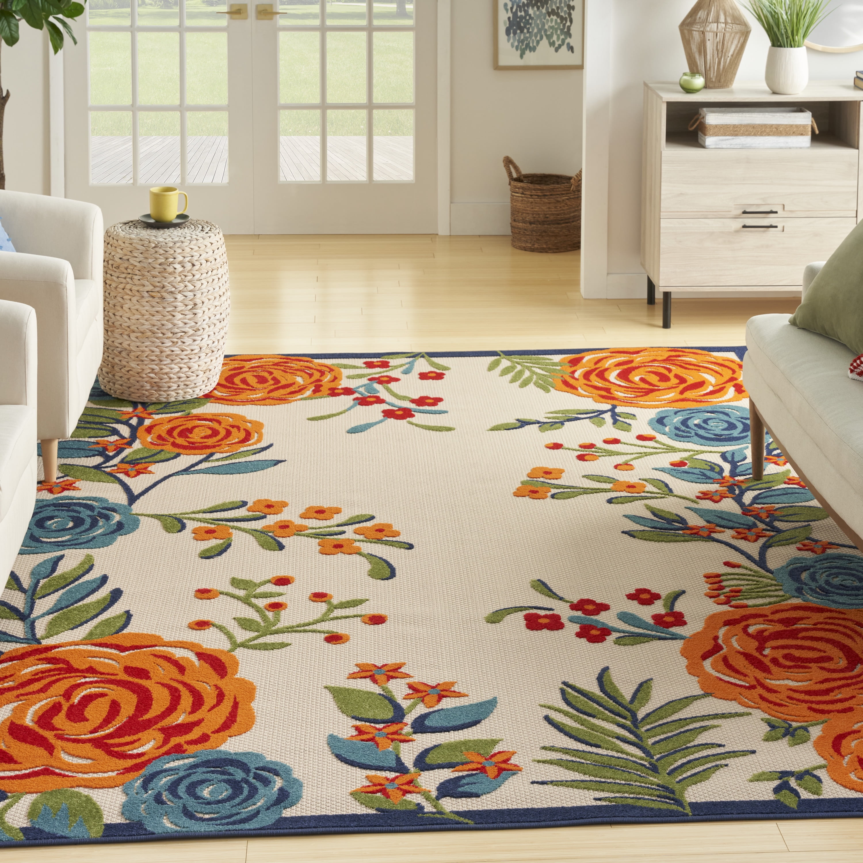 Multicolor Floral Synthetic Round Area Rug 7'10" x 10'6"