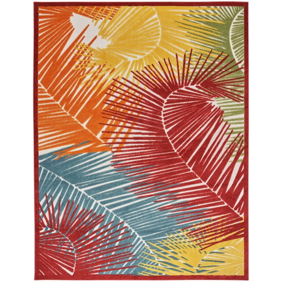 Nourison 7'10" x 9'10" Aloha Oversized Tropical Palms Flatweave Indoor Outdoor Area Rug Multicolor