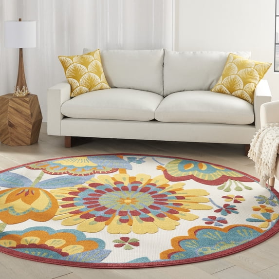 Nourison Aloha Indoor/Outdoor Multicolor 7'10" x ROUND Area Rug, (8 Round)