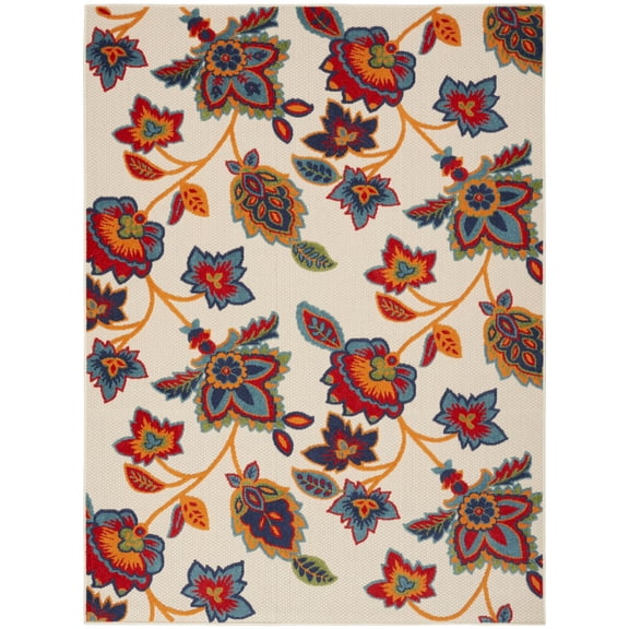 Nourison Aloha Floral Farmhouse Flatweave High-Low Indoor Outdoor Area Rug Multicolor 7' x 10'
