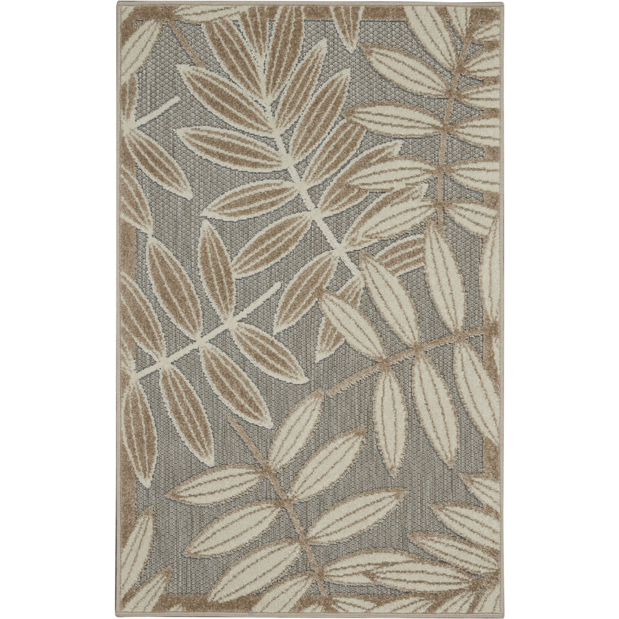 Aloha Natural & Ivory Leaf Design 32" x 4" Outdoor Area Rug
