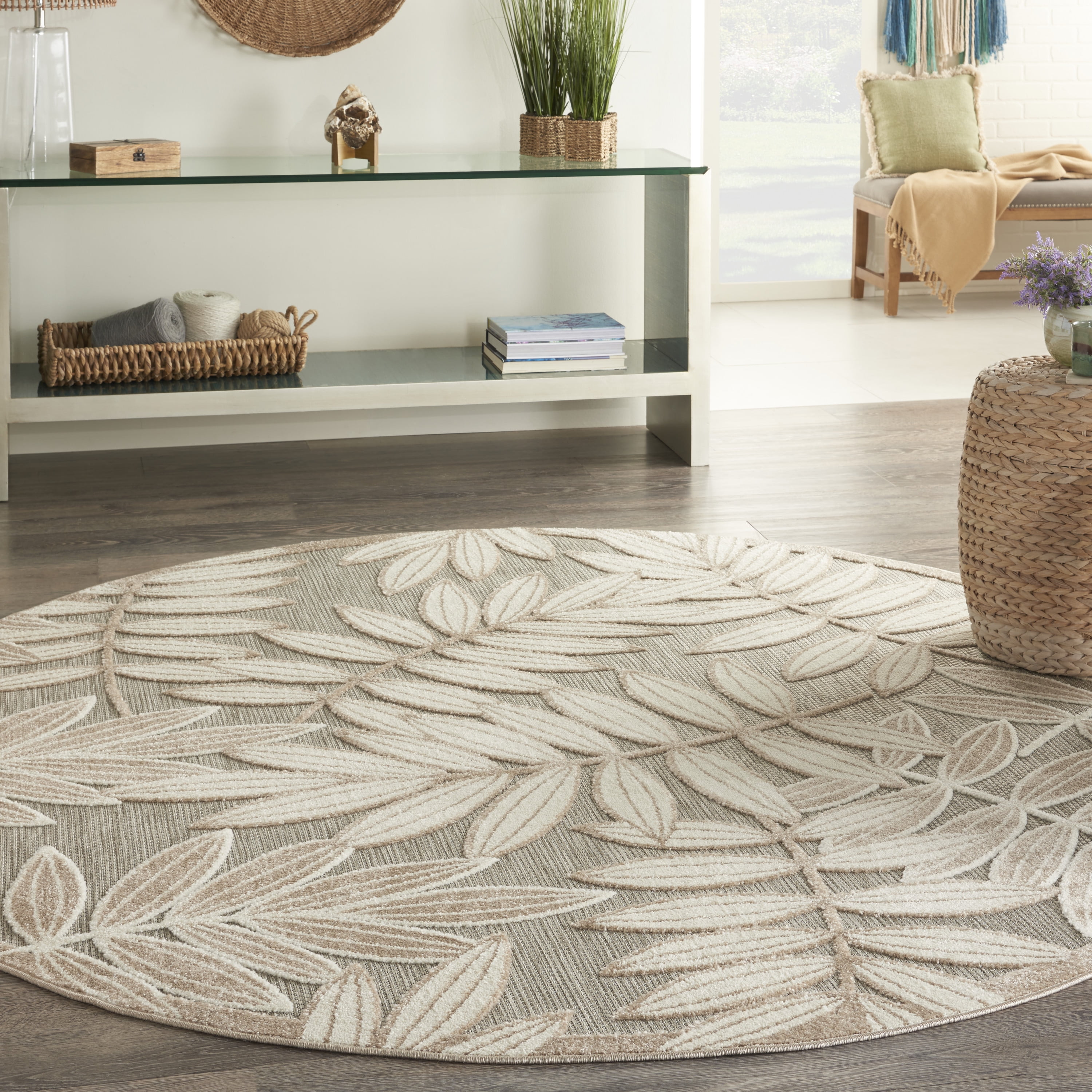 Nourison Aloha Indoor/Outdoor Natural 7'10" x ROUND Area Rug, (8 Round)