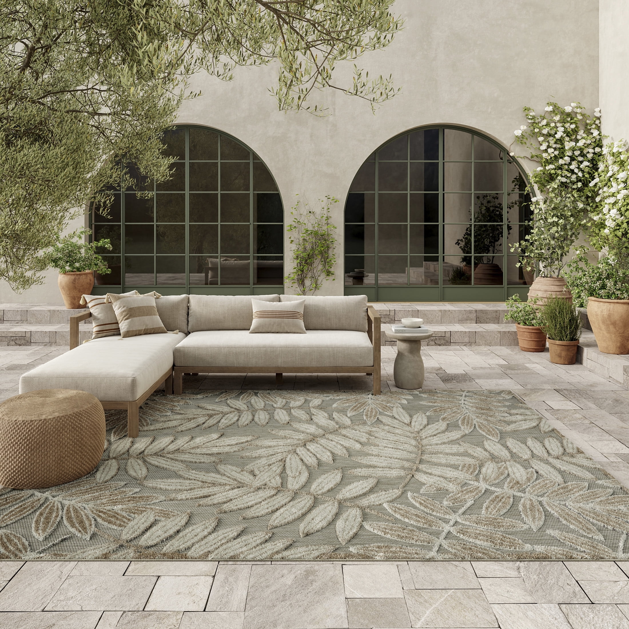 Nourison Aloha Indoor/Outdoor Natural 7' x 10' Area Rug, (7x10)