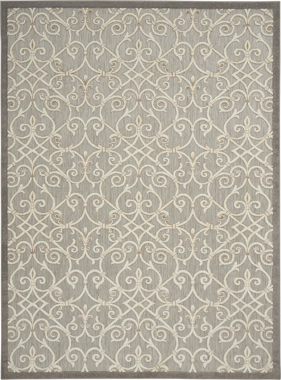 Natural Gray Flat Woven Floral Rectangular Area Rug