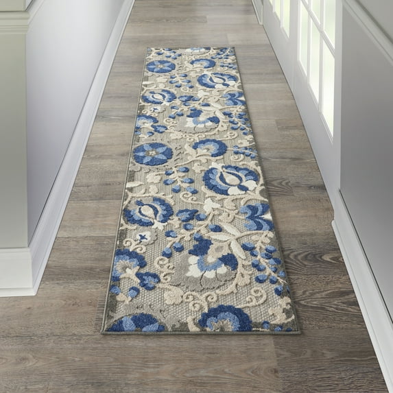 Nourison Aloha Indoor/Outdoor Natural/Blue 2'3" x 10' Area Rug, (2x10)